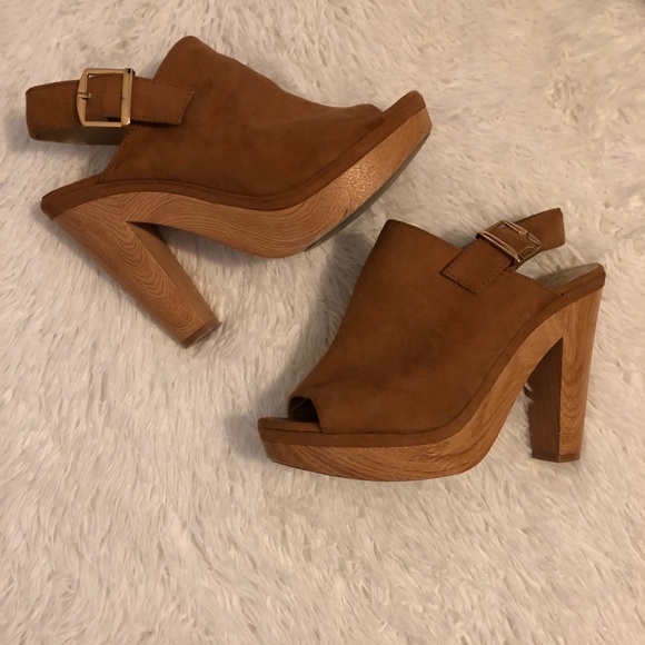 camel colored peep toe booties